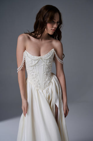 Bridal Wedding Set – Hand-Embroidered Corset with Side Slit Skirt