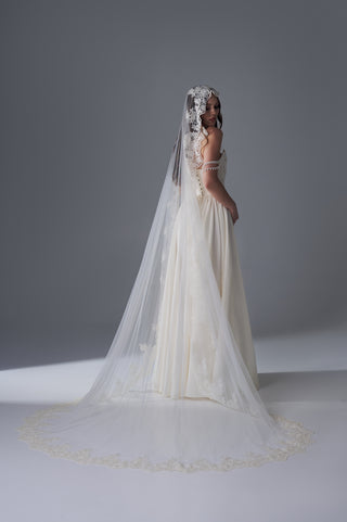Handembroidered Lace Bridal Veil – Delicate Cathedral Length