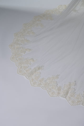 Handembroidered Lace Bridal Veil – Delicate Cathedral Length