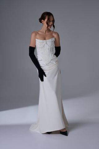 Elegant Strapless Bridal Set with Side Accent Corset & Long Skirt