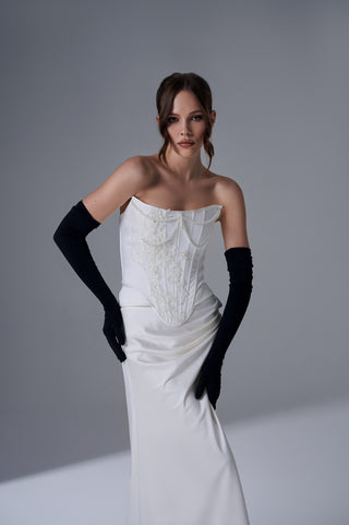 Elegant Strapless Bridal Set with Side Accent Corset & Long Skirt