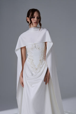 Bridal Wedding Set – Strapless Floral Embroidered Corset, Long Skirt & Scarf