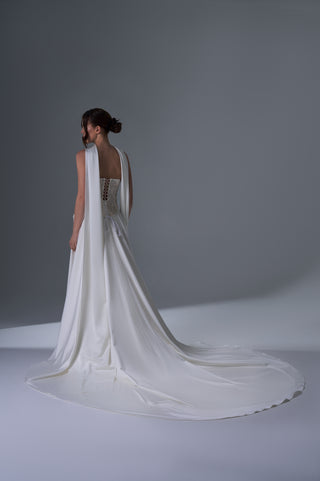 Ivory Corset Bridal Gown: Hand Embroidered Satin Skirt - Custom Sizes