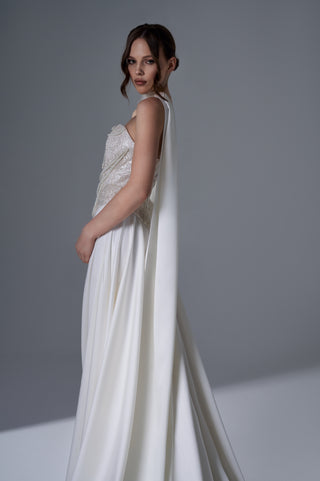 Ivory Corset Bridal Gown: Hand Embroidered Satin Skirt - Custom Sizes