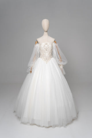 Set with embroidered corset and fluffy mesh skirt — corset with V-neck and removable sleeves