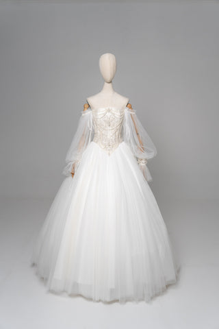 Set with embroidered corset and fluffy mesh skirt — corset with V-neck and removable sleeves