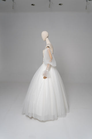 Set with embroidered corset and fluffy mesh skirt — corset with V-neck and removable sleeves