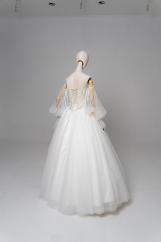 Set with embroidered corset and fluffy mesh skirt — corset with V-neck and removable sleeves