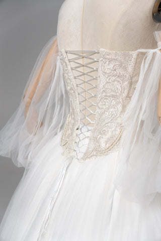 Set with embroidered corset and fluffy mesh skirt — corset with V-neck and removable sleeves