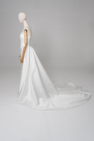 Lace dress set with satin corset and detachable train - designer piece by Caribis