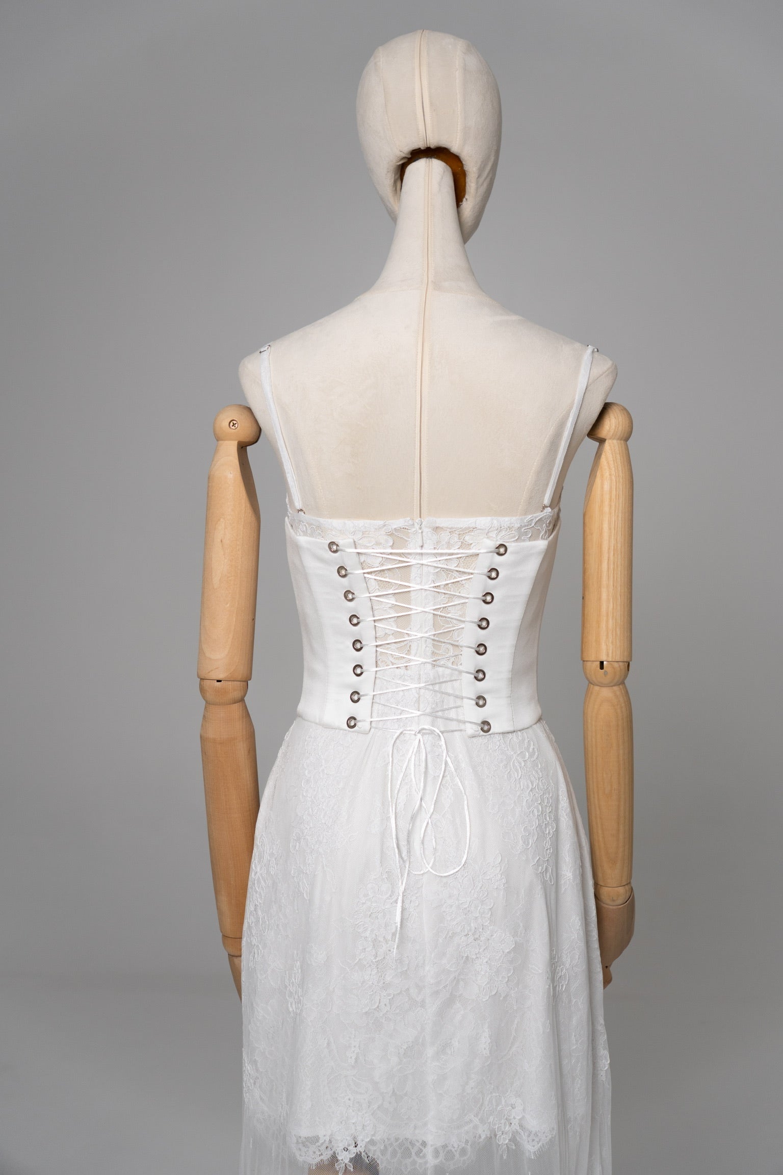 Lace dress set with satin corset and detachable train