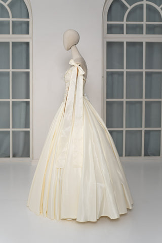 Taffeta set with embroidered corset and adjustable skirt — corset with ribbon straps and skirt with removable petticoat