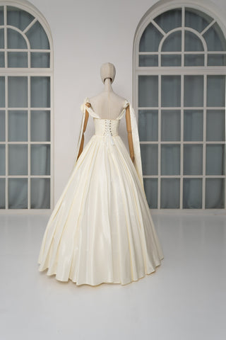 Taffeta set with embroidered corset and adjustable skirt — corset with ribbon straps and skirt with removable petticoat