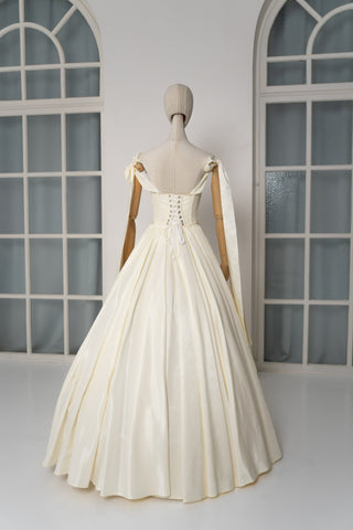 Taffeta set with embroidered corset and adjustable skirt — corset with ribbon straps and skirt with removable petticoat