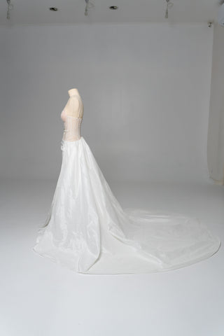 Delicate transparent corset with bird embroidery and textured skirt with train