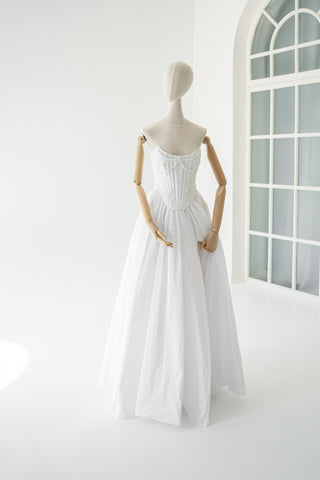 Wedding set made of taffeta — beaded corset and skirt with slit