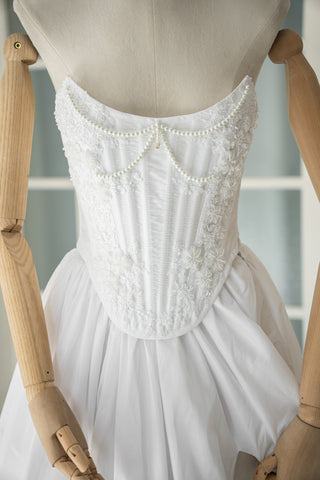 Wedding set made of taffeta — beaded corset and skirt with slit - designer piece by Caribis