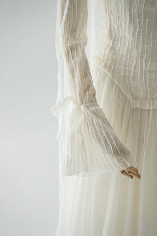 Natural silk dress — classic cut with detachable sleeves - designer piece by Caribis