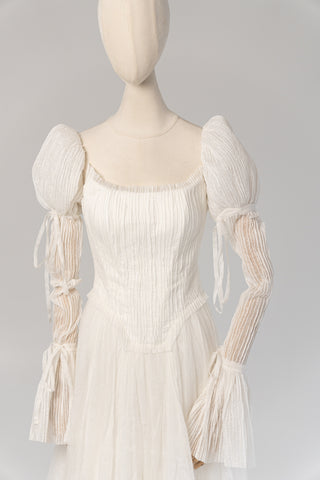 Natural silk dress with detachable sleeves - designer piece by Caribis