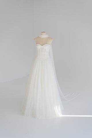 Natural silk set with adjustable skirt volume — corset with cups and lacing, complete with scarf