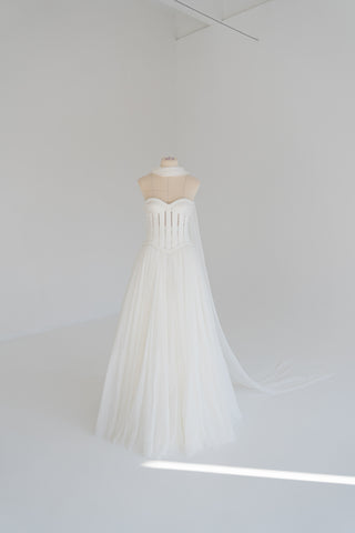 Natural silk set with adjustable skirt volume — corset with cups and lacing, complete with scarf