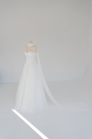 Natural silk set with adjustable skirt volume — corset with cups and lacing, complete with scarf