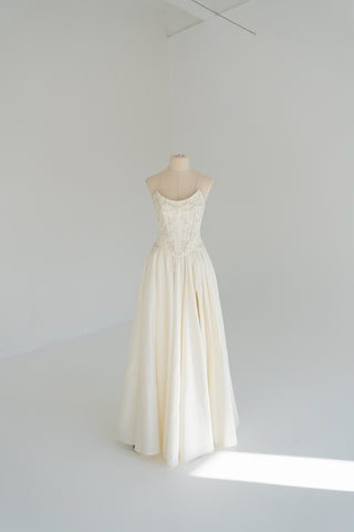 Wedding set with embroidered bead and pearl corset and slit skirt