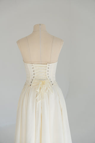 Wedding set with embroidered bead and pearl corset and slit skirt