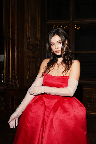 Tanya Bohdan x Caribis bustier evening dress — royal satin and extreme volume - designer piece by Caribis