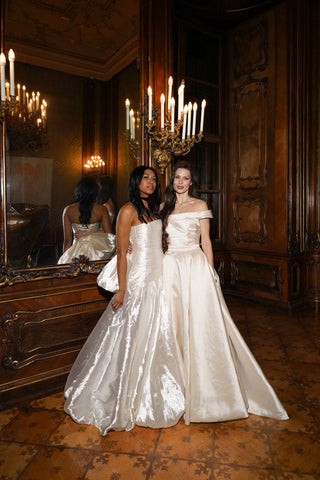 Tanya Bohdan x Caribis off-the-shoulder wedding dress - silky material, lacing on the back, and a long train