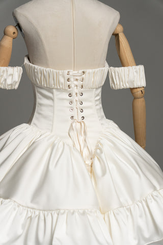 Short wedding dress with a corset bodice and a full skirt