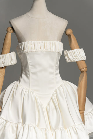 Short wedding dress with a corset bodice and a full skirt