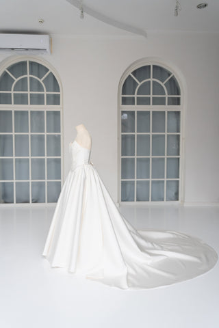Wedding dress with silk corset top and removable satin skirt