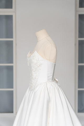 Wedding dress with silk corset top and removable satin skirt