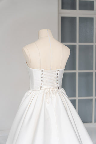 Wedding dress with silk corset top and removable satin skirt