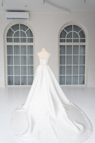 Wedding dress with silk corset top and removable satin skirt