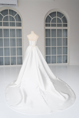 Wedding dress with silk corset top and removable satin skirt