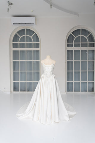 Wedding dress with silk corset top and removable satin skirt