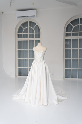 Wedding dress with silk corset top and removable satin skirt