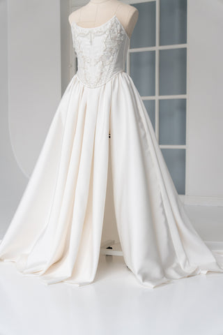 Wedding dress with silk corset top and removable satin skirt