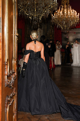 Tanya Bohdan x Caribis architectural matte taffeta wedding dress - elegant corset, voluminous hem, and sculptural silhouette
