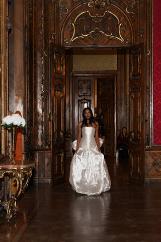 Taffeta Corsets & Sets — textured taffeta, mermaid silhouette with a full hem and open shoulders