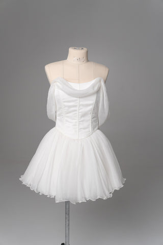 Natural silk set with asymmetrical elements — a corset with dropped sleeves and a skirt with different length options - designer piece by Caribis