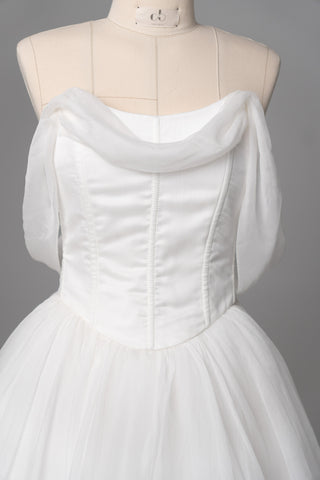 Natural silk set with asymmetrical elements — a corset with dropped sleeves and a skirt with different length options