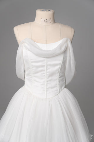 Natural silk set with asymmetrical elements — a corset with dropped sleeves and a skirt with different length options