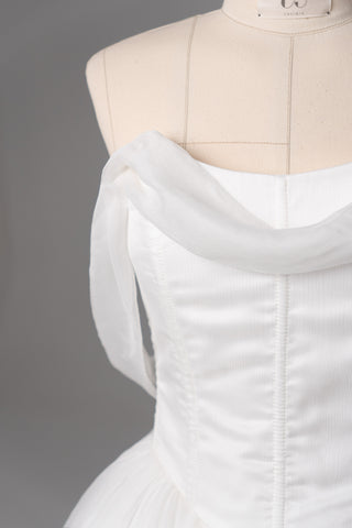 Natural silk set with asymmetrical elements — a corset with dropped sleeves and a skirt with different length options