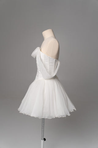 Natural silk set with asymmetrical elements — a corset with dropped sleeves and a skirt with different length options