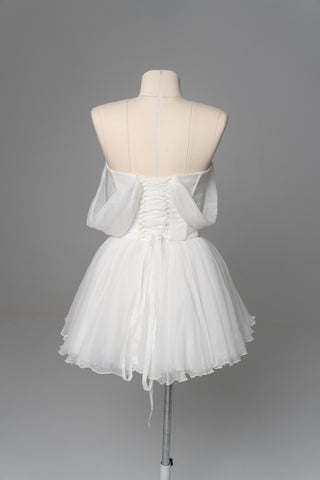 Natural silk set with asymmetrical elements — a corset with dropped sleeves and a skirt with different length options