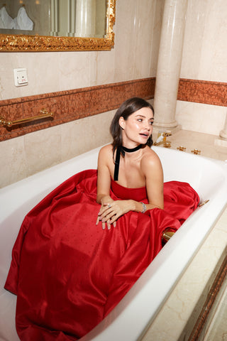 Tanya Bohdan x Caribis bustier evening dress — royal satin and extreme volume
