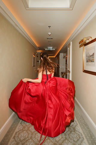 Tanya Bohdan x Caribis bustier evening dress — royal satin and extreme volume